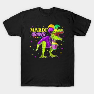 Mardi Grawr T-Rex Dino Toddler Kids Mardi Gras T-Shirt